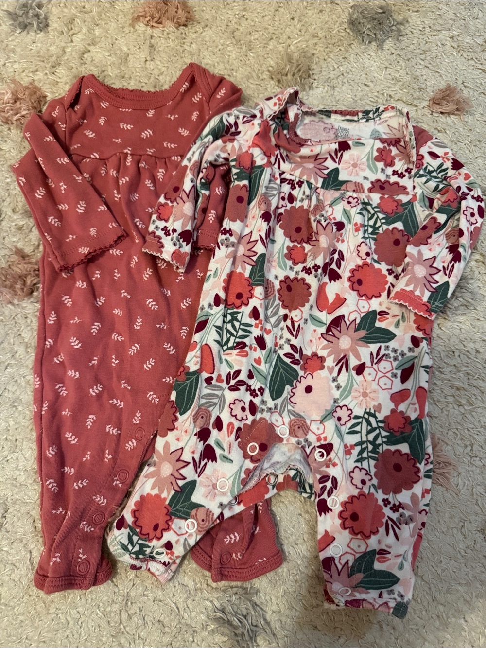 Carter’s Just One You Baby Floral and Dusty Rose Long-Sleeve Rompers - 2 Pack